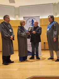 Prof. Lieva Van Langenhove receiving the title of Professor Honoris Causa from the Rector of the University of West Attica (large view)